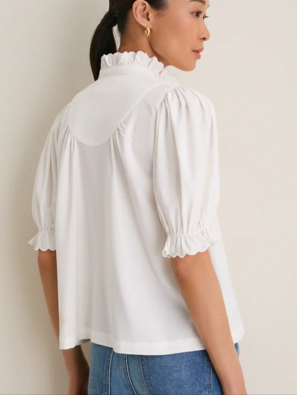 Tuckernuck Pomander Place White Selena Short Puff Sleeve Blouse Size Medium - Picture 4 of 15